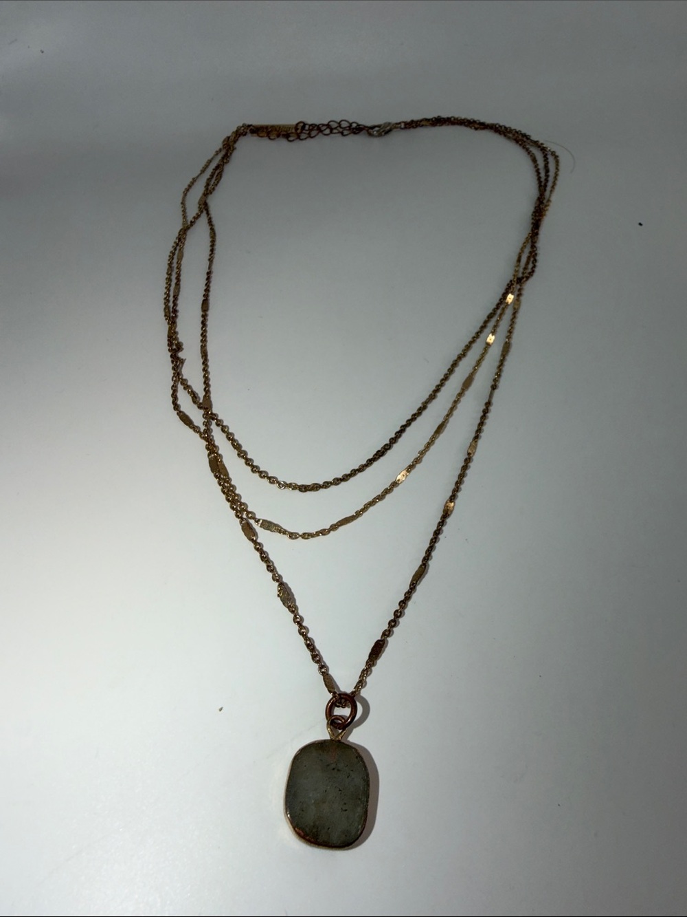 Triple-Strand Gold Necklace with Smokey Quartz Pendant